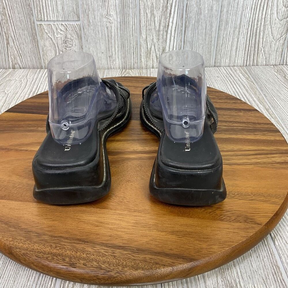 Unlisted Women's Size 11 Crosswinds Black Leather Wedge Slip on Sandals - Picture 3 of 10